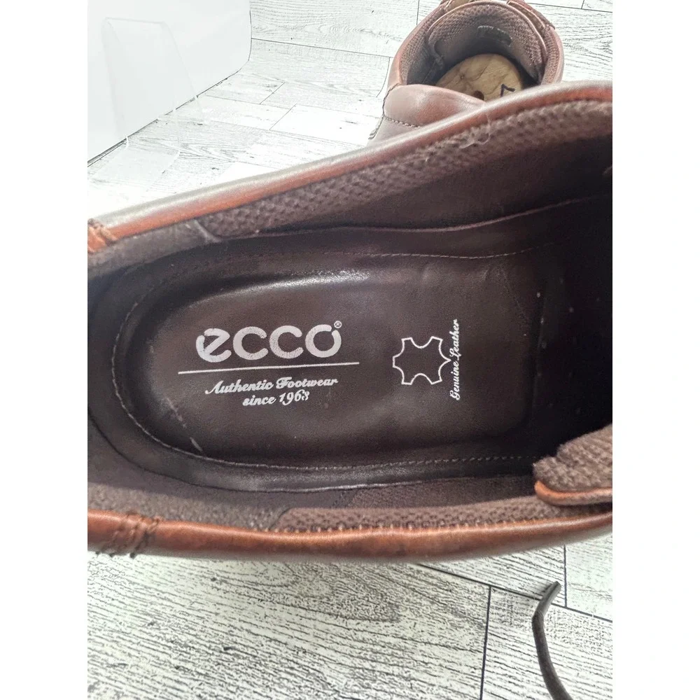 ECCO Men Brown Leather Derby Oxford Shoes Shock Point Comfort Size 45 US 11-11.5